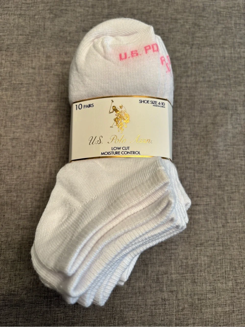 U.S. Polo Assn. Unisex White and Black Low Cut Moisture Control Socks - 10 Pack